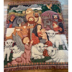 Christmas Nativity Scene Tapestry Throw American Weavers 48” X 59” T
